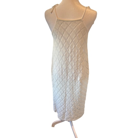 White Knit crochet Midi Dress Tie Strap Sleeveless Boho Beach Vacation Size 6 - Picture 3 of 8